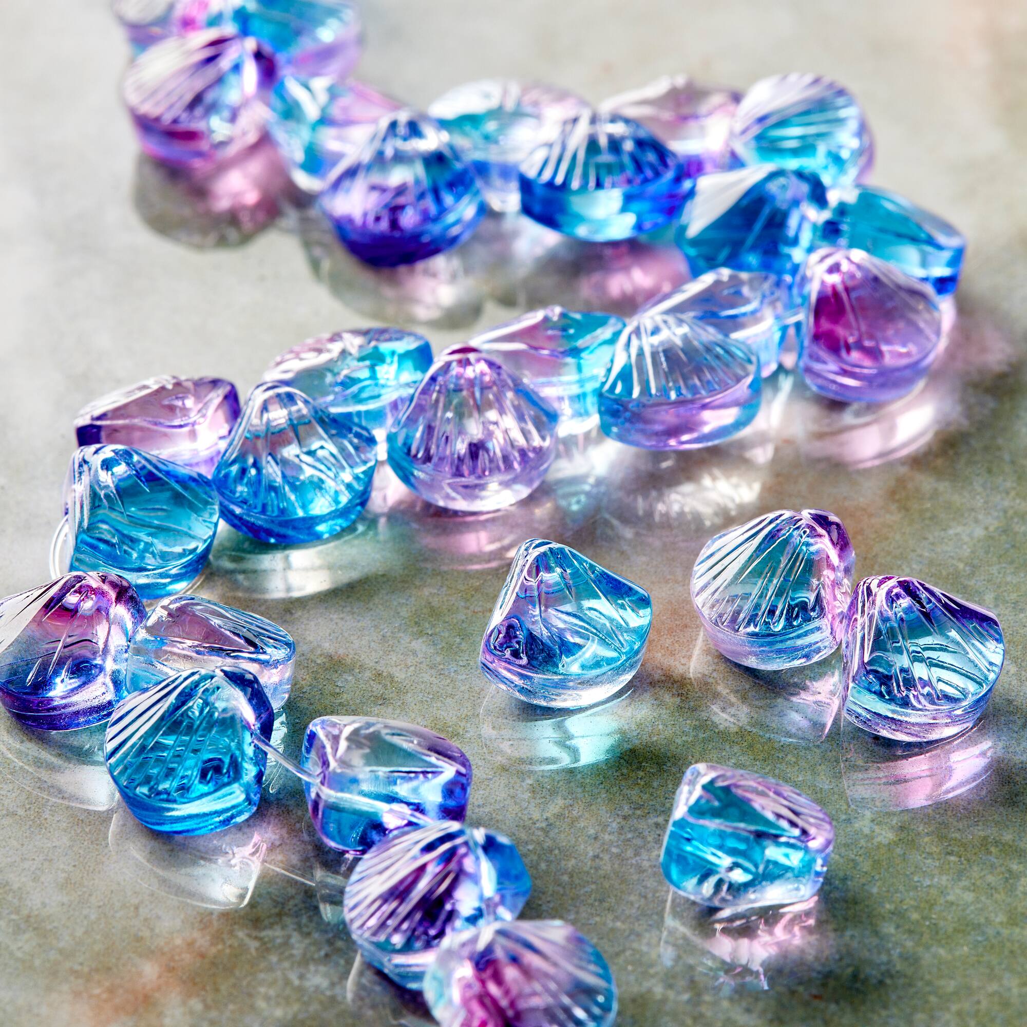 Pink & Blue Glass Shell Beads by Bead Landing™, 10mm